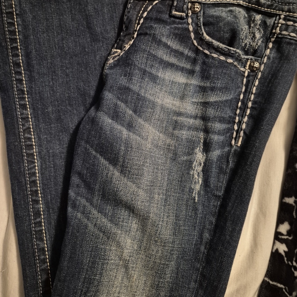 Miss Me Dark Blue Flare Jeans with Contrast Stitching